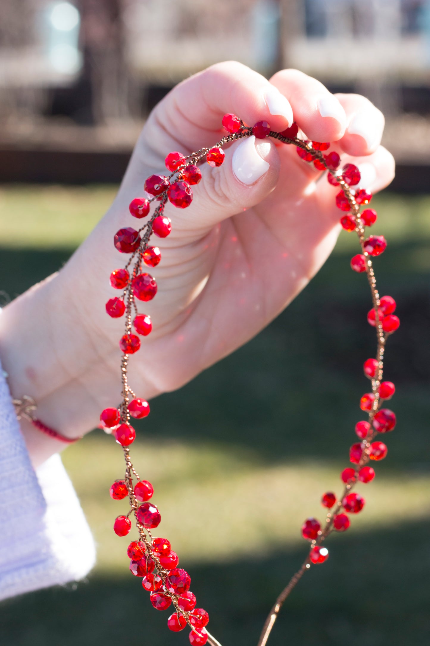 Ruby Red - Crystal Beads Hairpiece