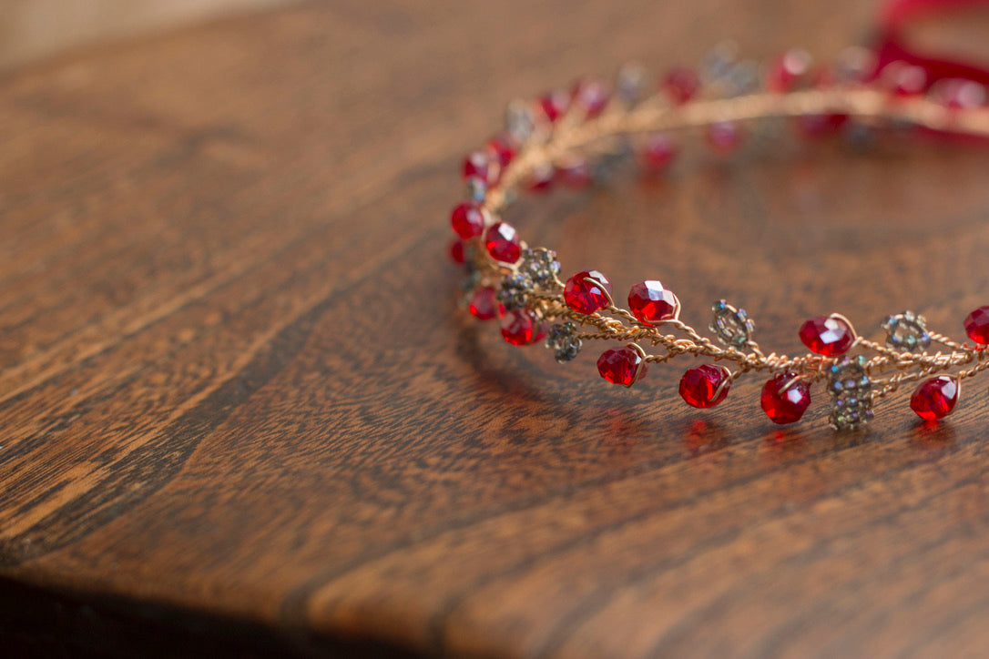 Cherry Granite - Crystal Beads Hairpiece