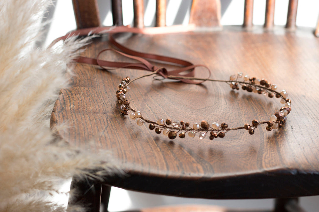 Bronze/White - Crystal Beads Hairpiece