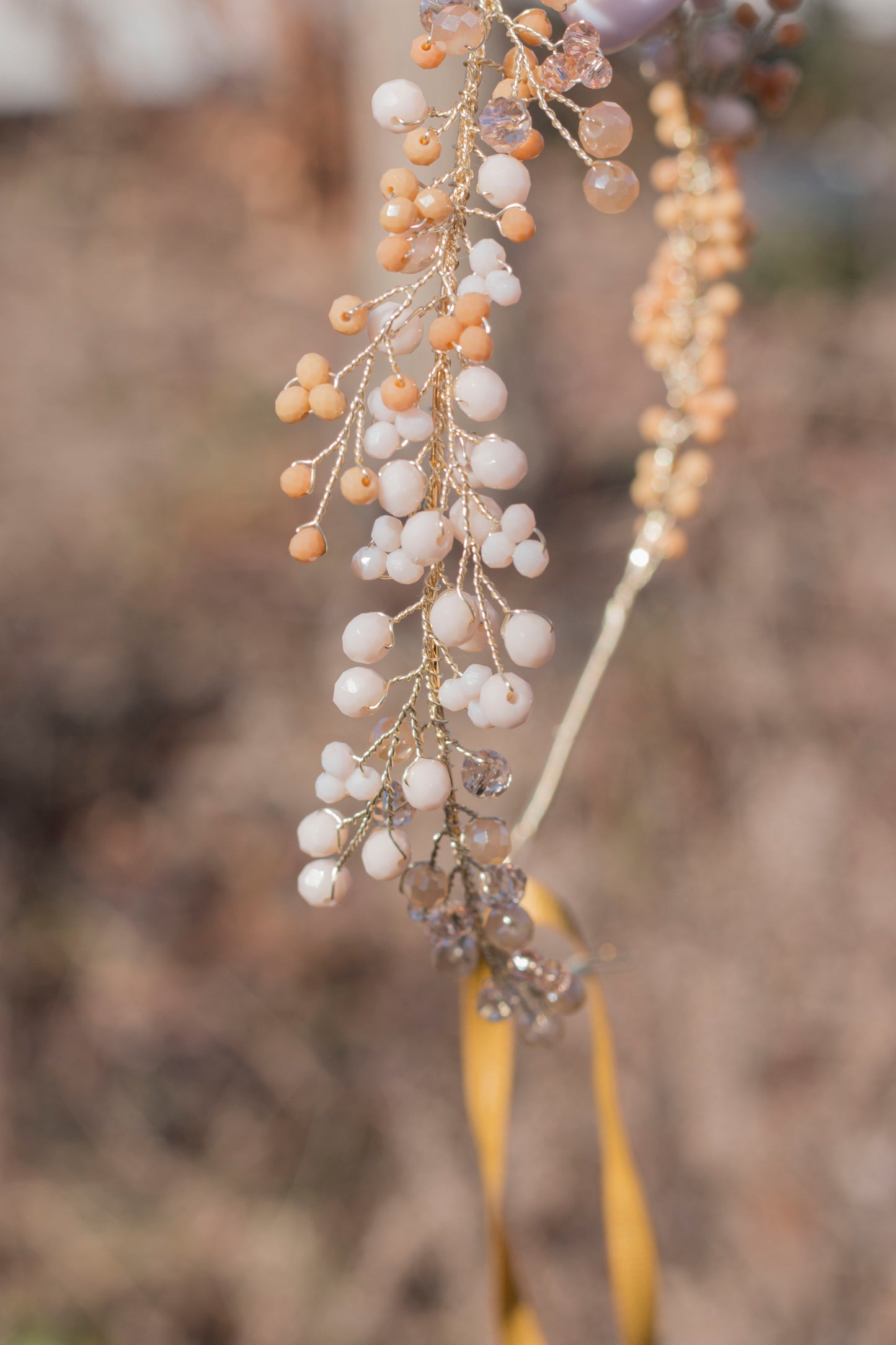 Beige/Bronze - Crystal Beads Hairpiece