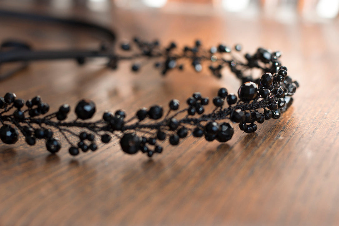 Black - Crystal Beads Hairpiece