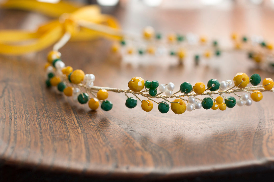 Pear Grass - Crystal Beads Hairpiece