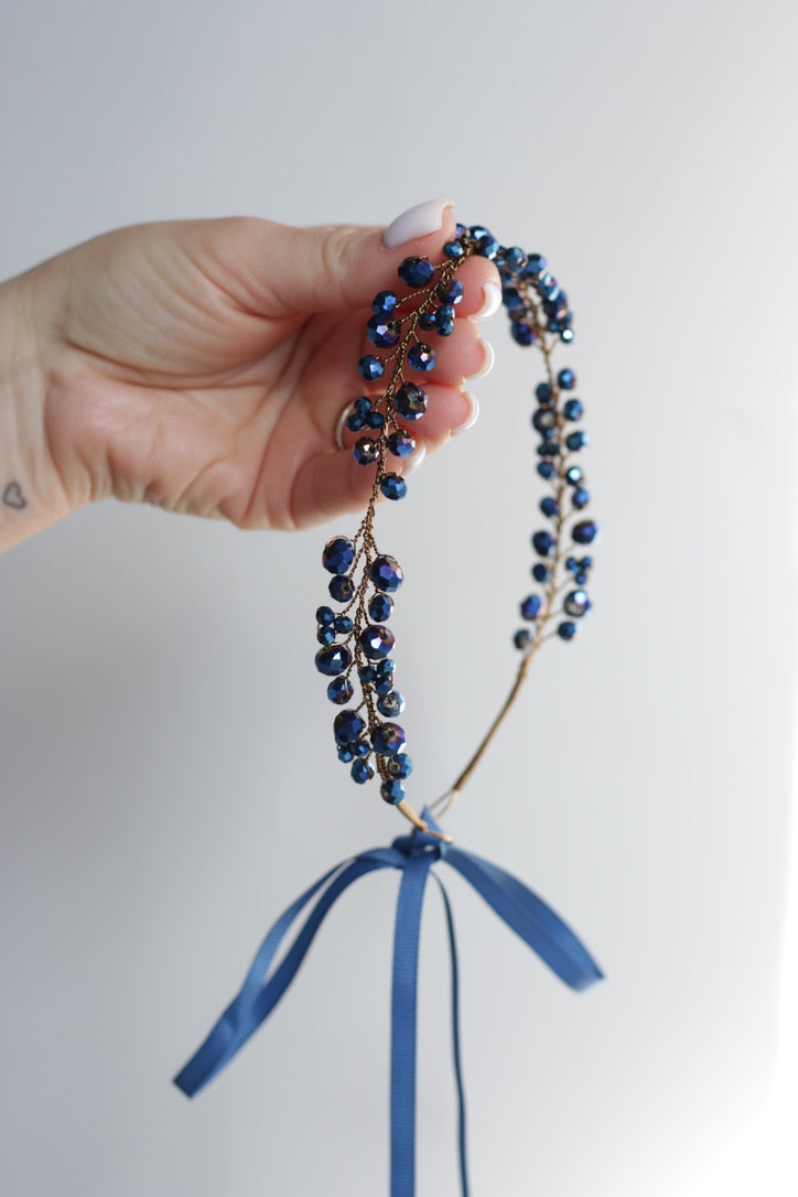 Navy - Crystal Beads Hairpiece