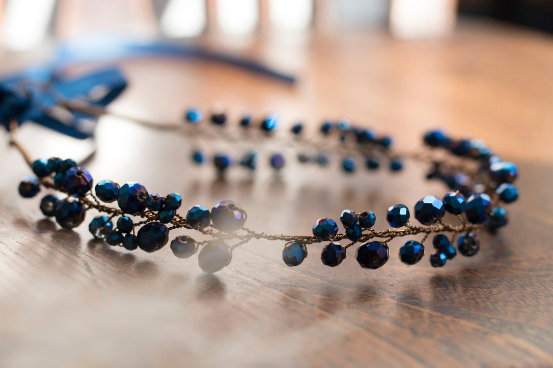 Navy - Crystal Beads Hairpiece