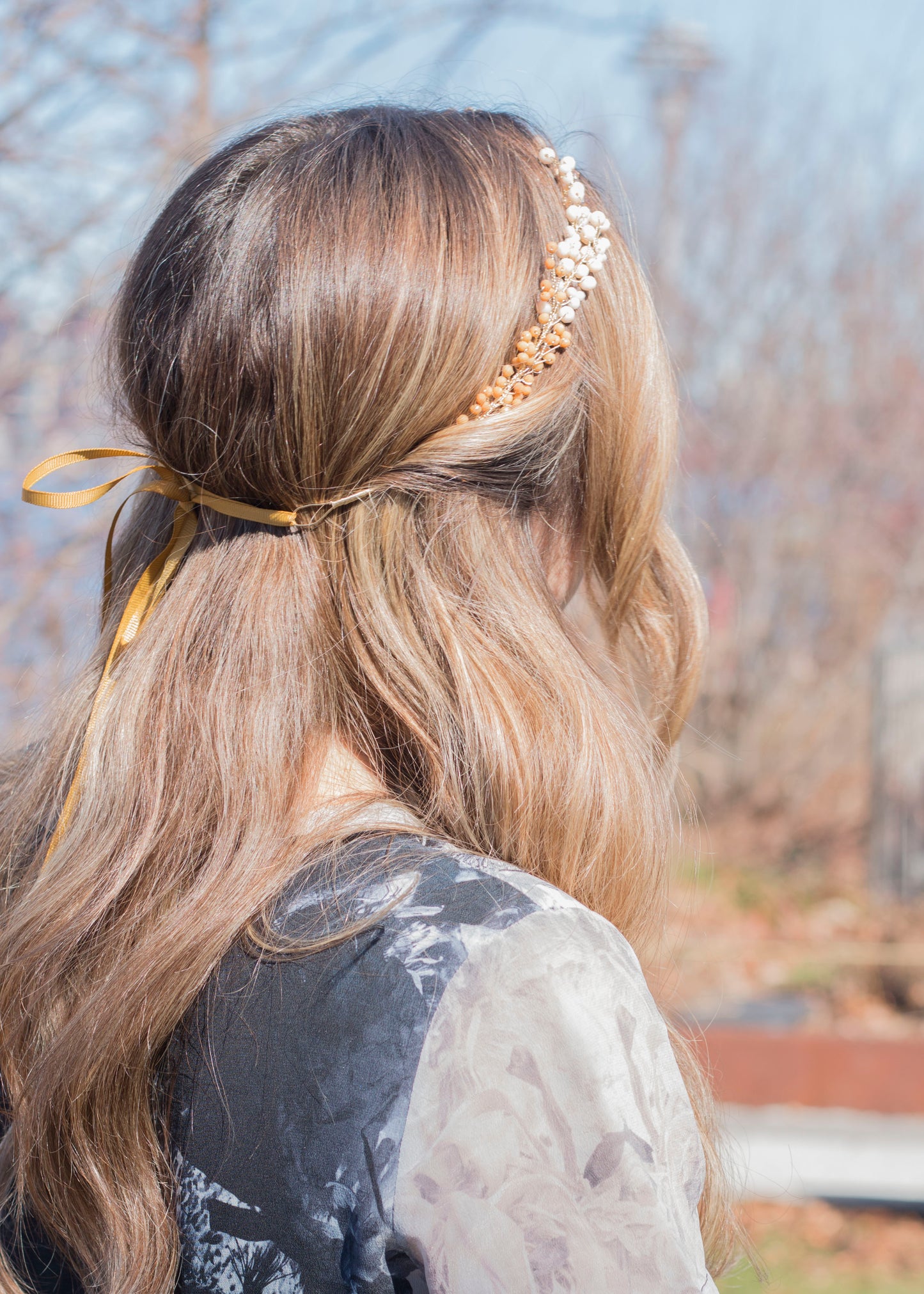 Beige/Bronze - Crystal Beads Hairpiece