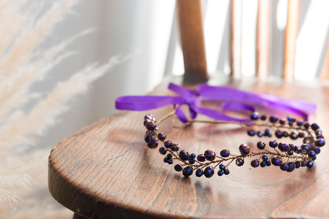Amethyst - Crystal Beads Hairpiece
