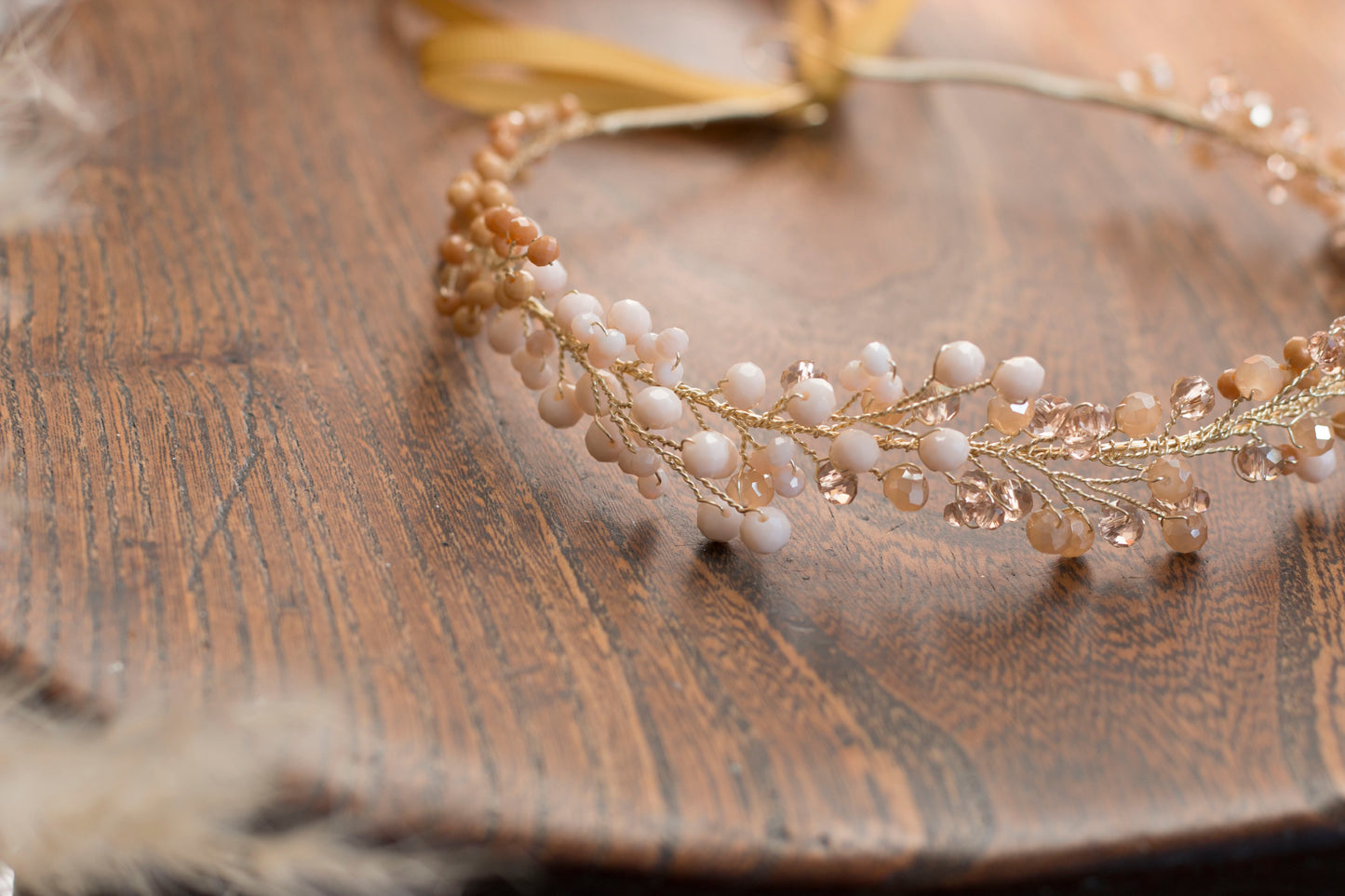 Beige/Bronze - Crystal Beads Hairpiece