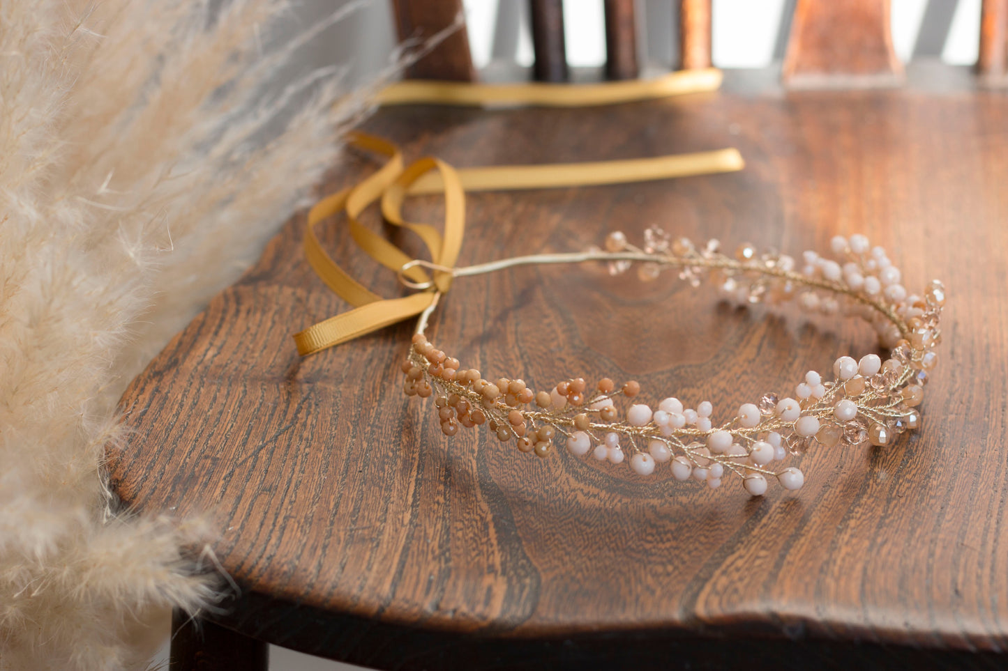 Beige/Bronze - Crystal Beads Hairpiece
