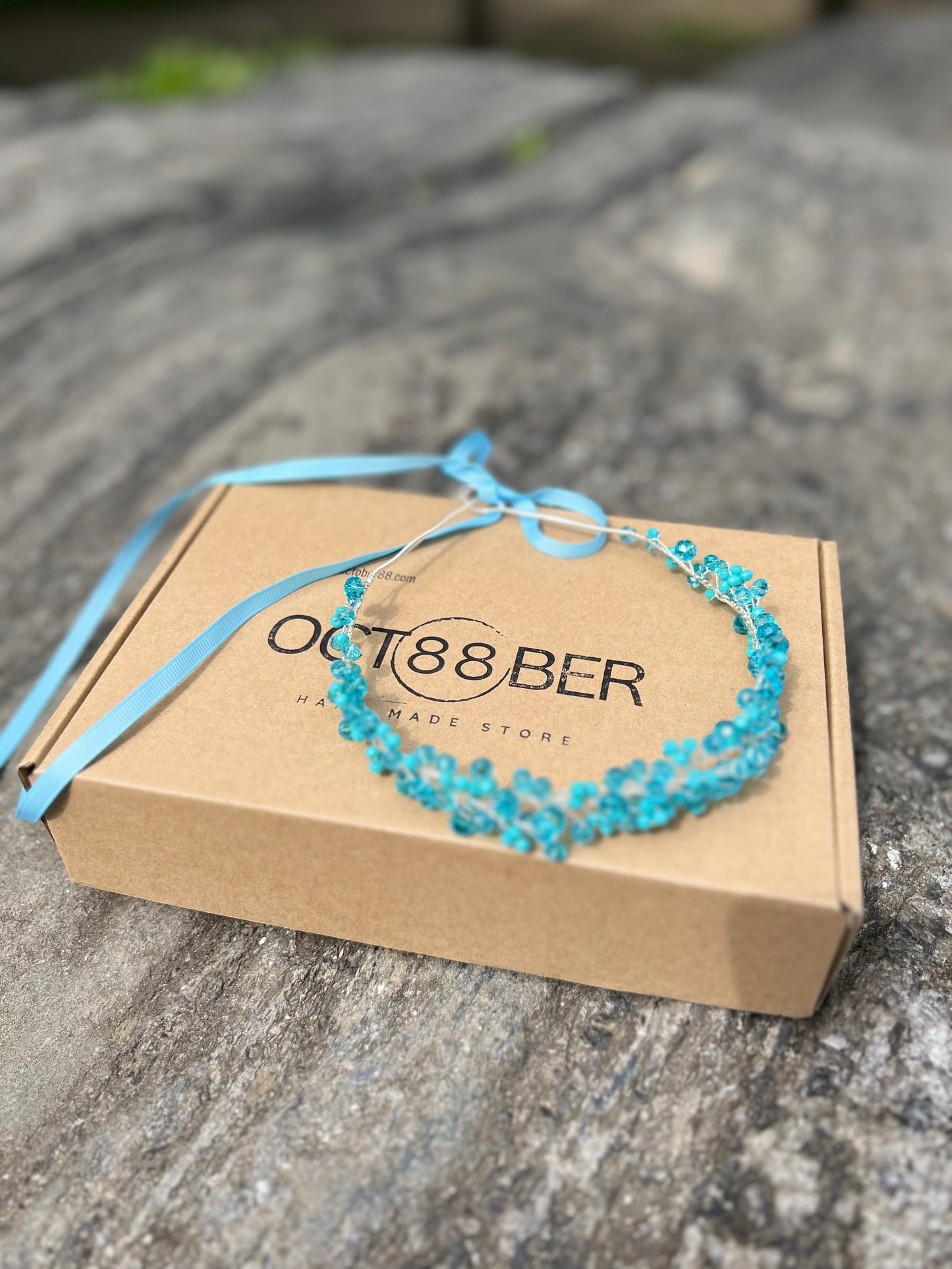 Aquamarine - Crystal Beads Hairpiece