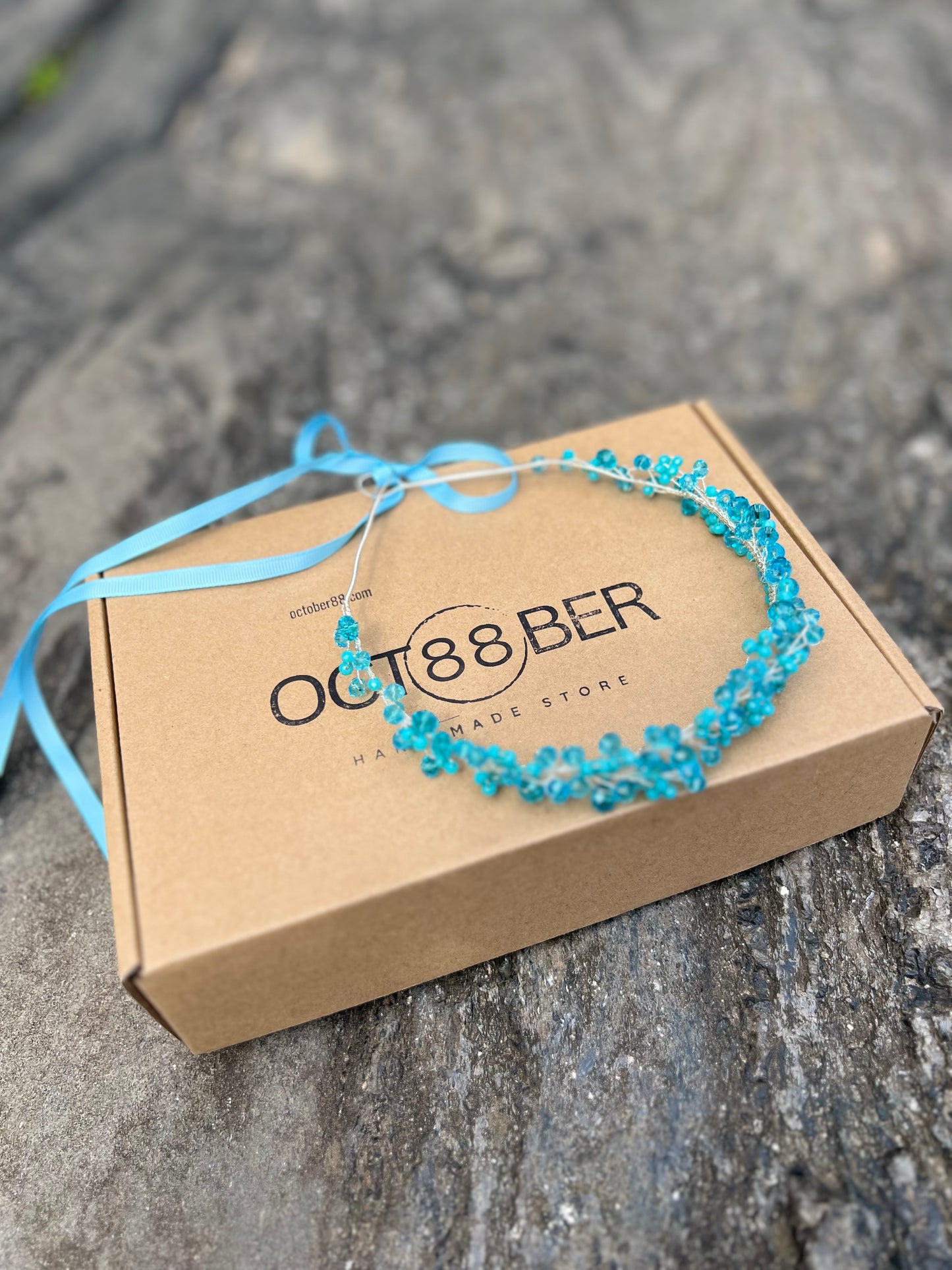 Aquamarine - Crystal Beads Hairpiece