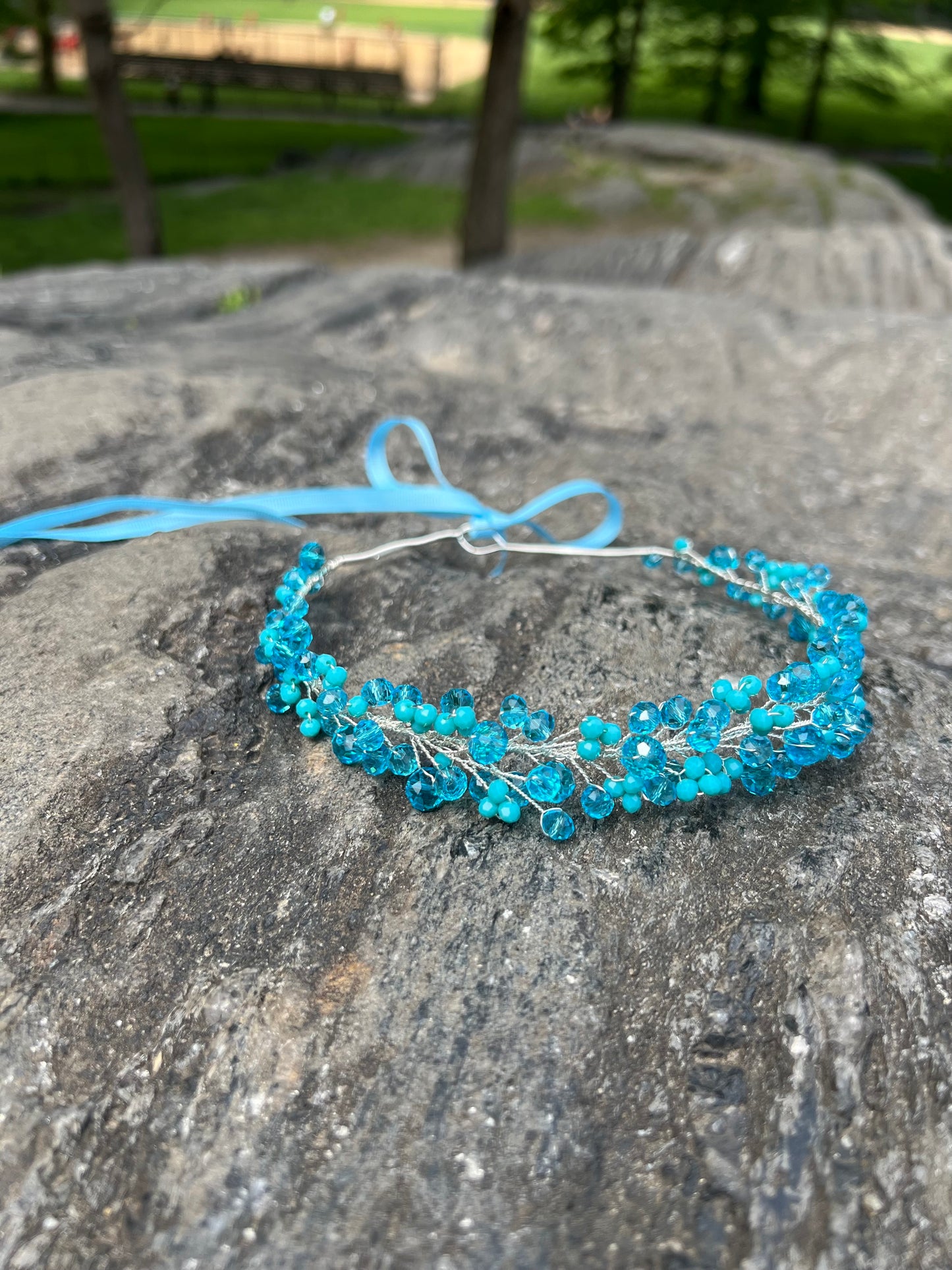 Aquamarine - Crystal Beads Hairpiece