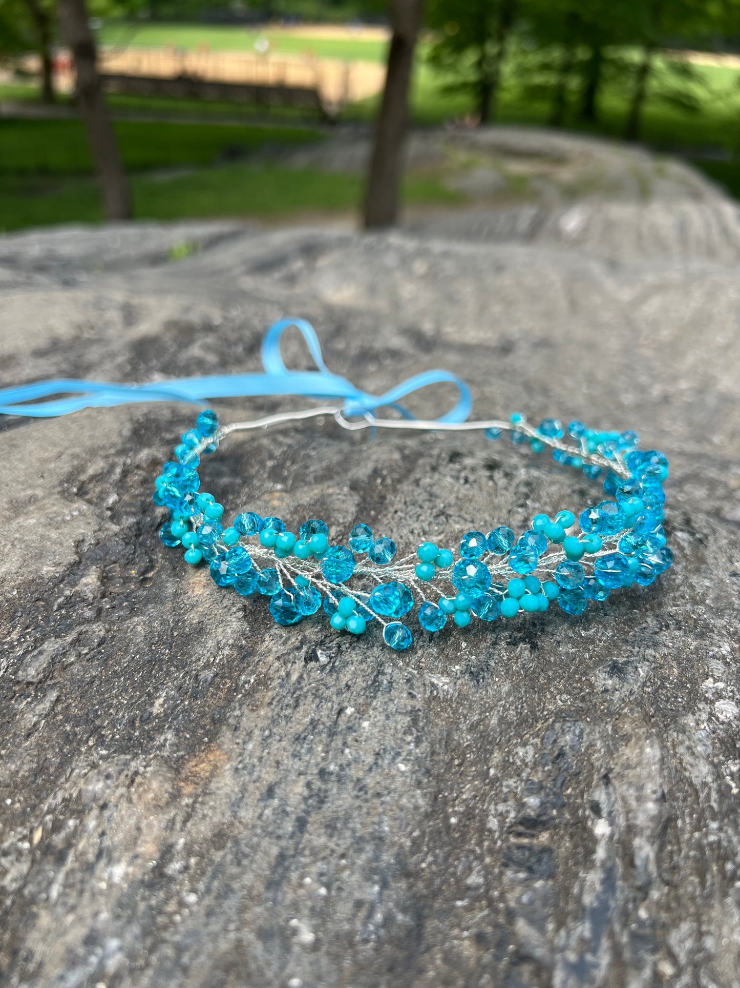 Aquamarine - Crystal Beads Hairpiece
