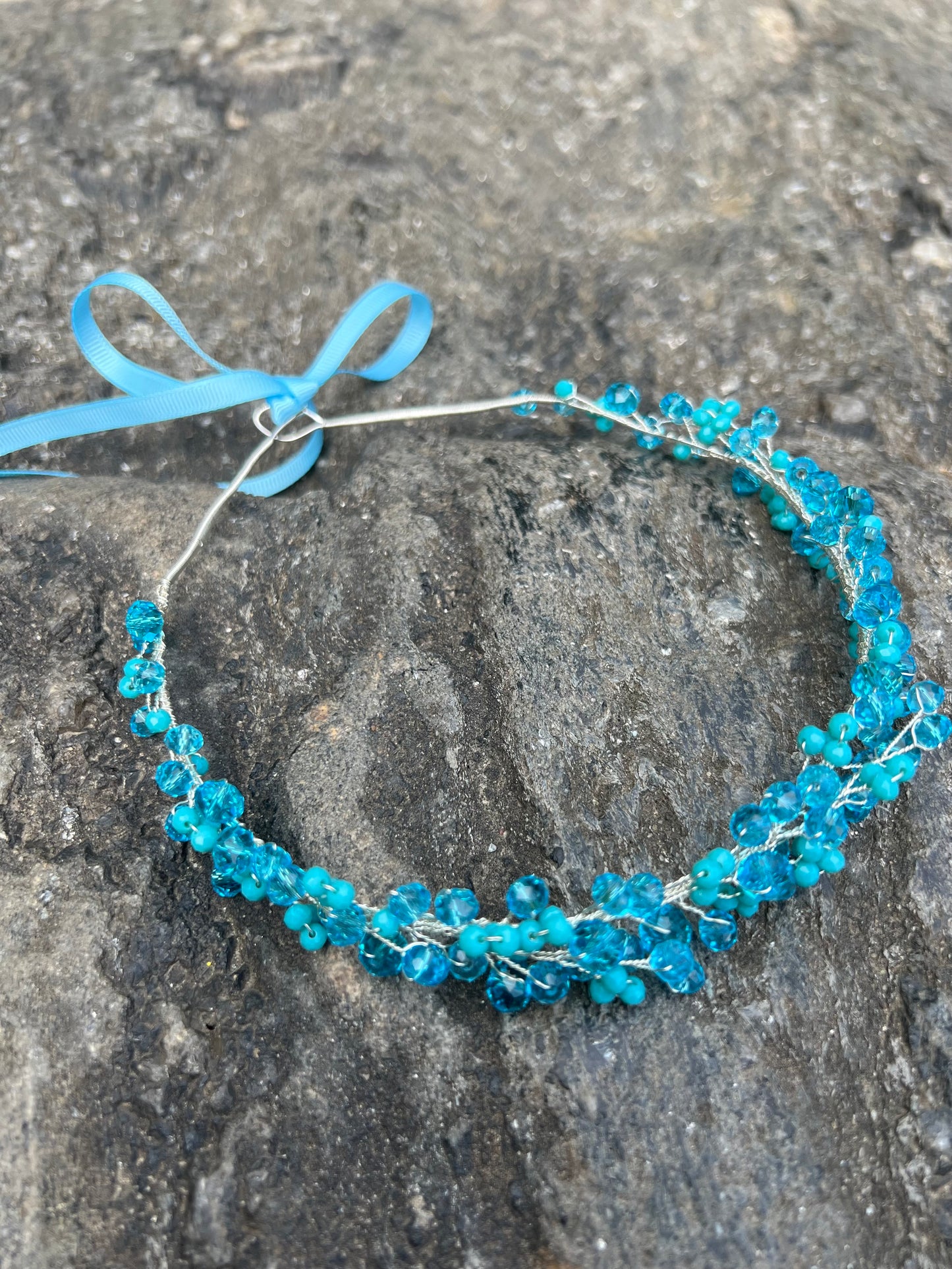 Aquamarine - Crystal Beads Hairpiece