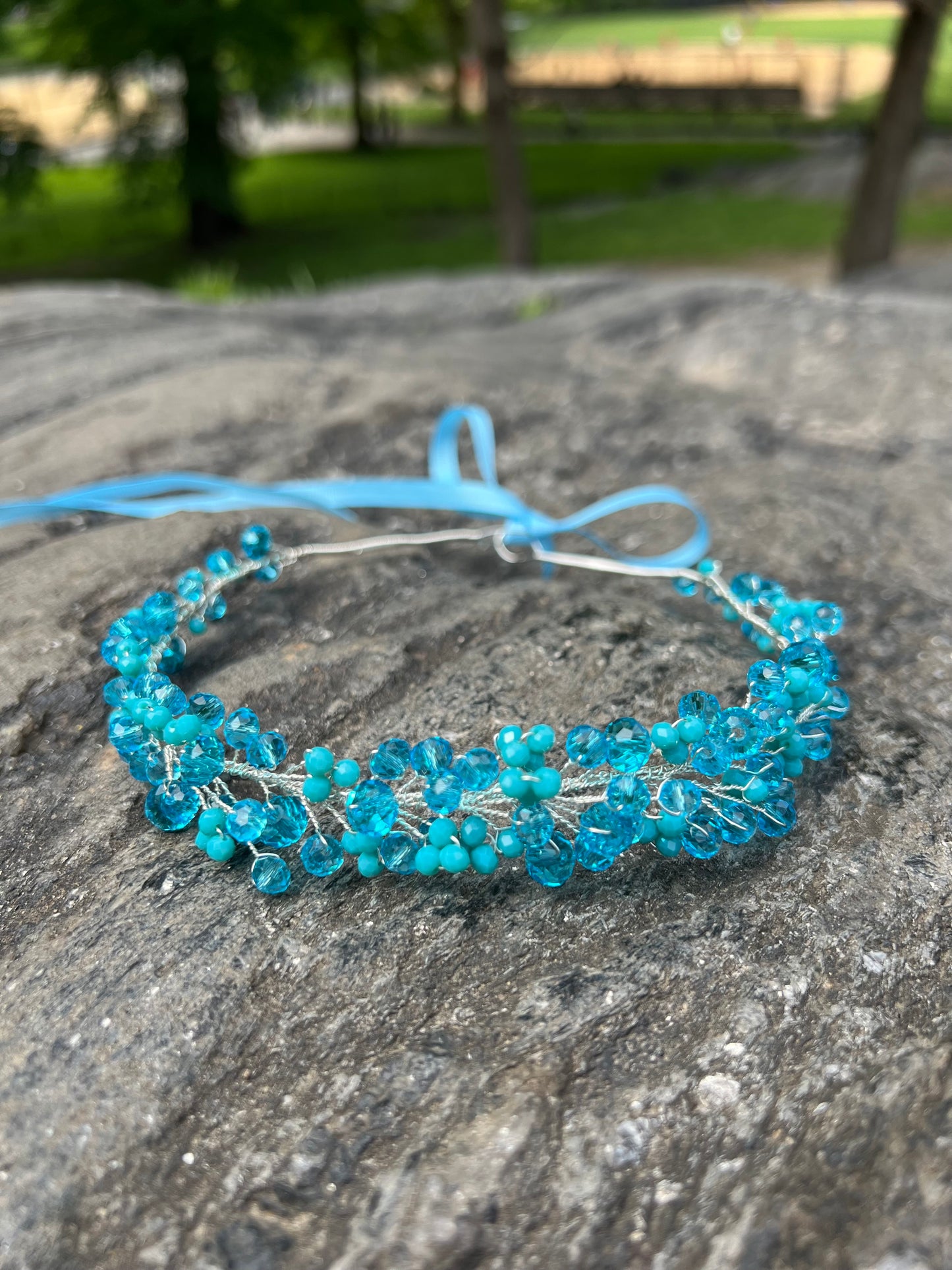 Aquamarine - Crystal Beads Hairpiece
