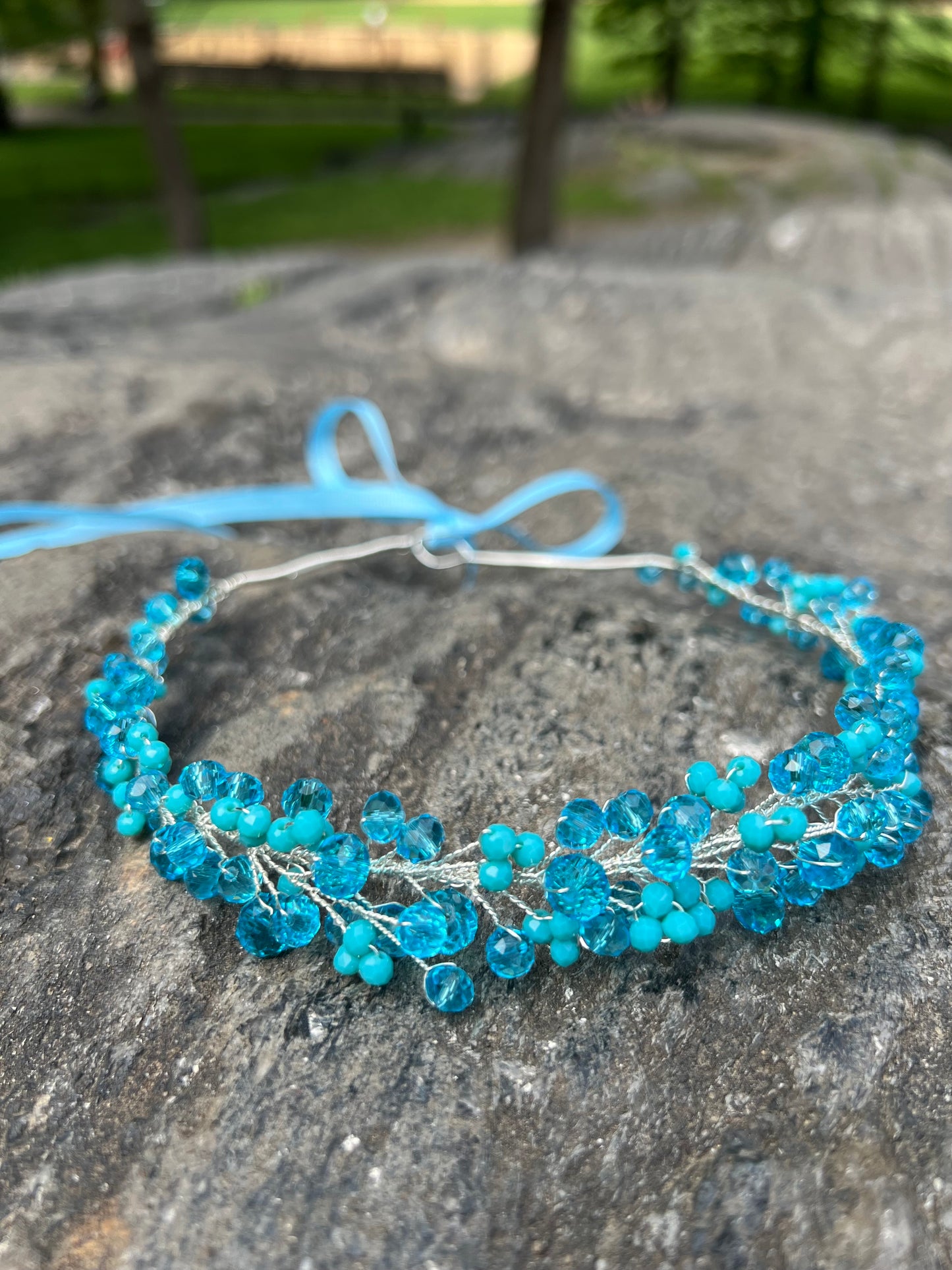 Aquamarine - Crystal Beads Hairpiece