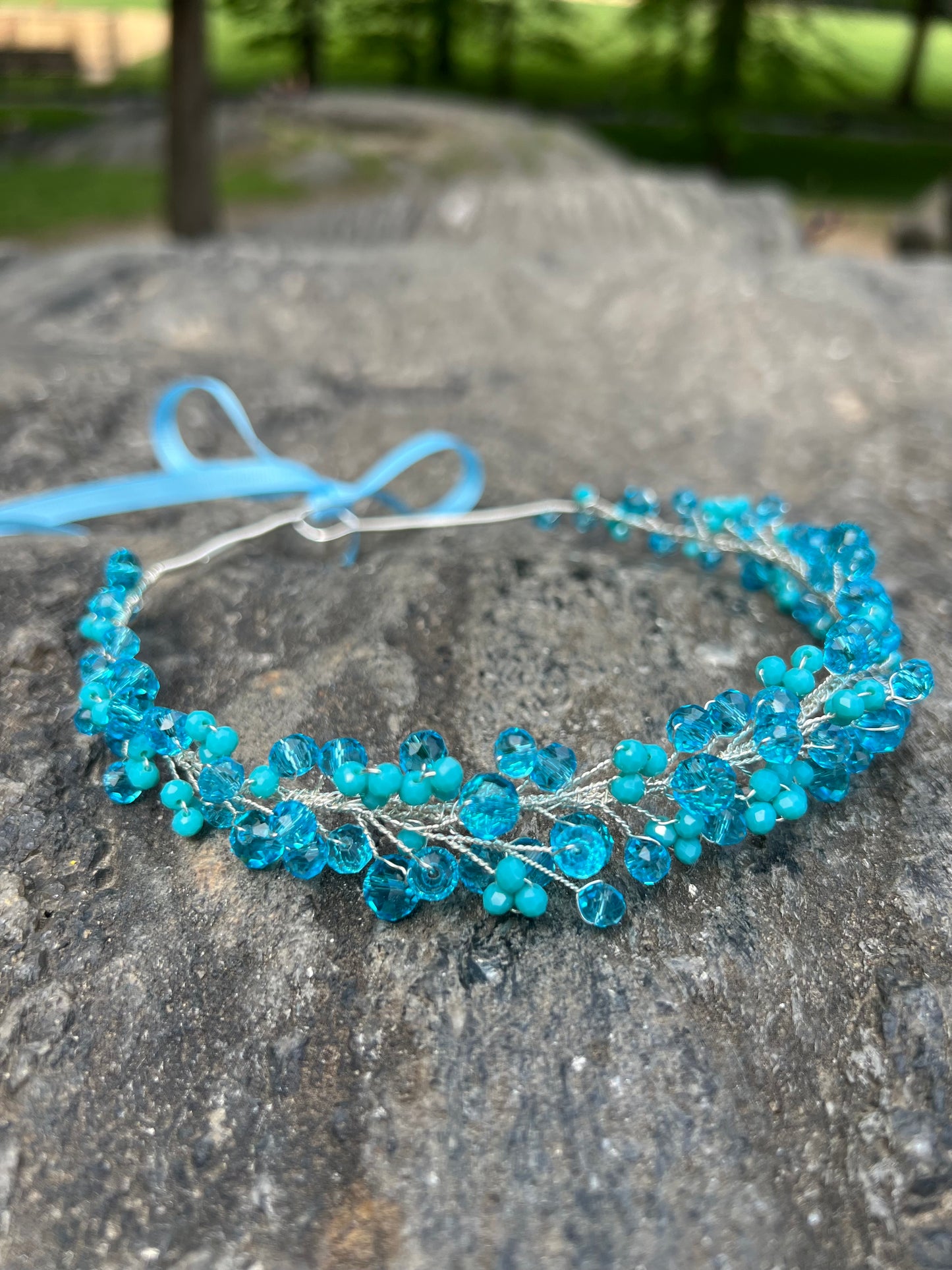 Aquamarine - Crystal Beads Hairpiece