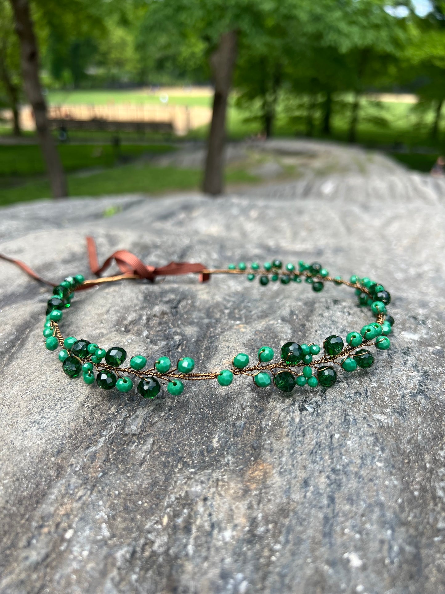 Green - Crystal Beads Hairpiece