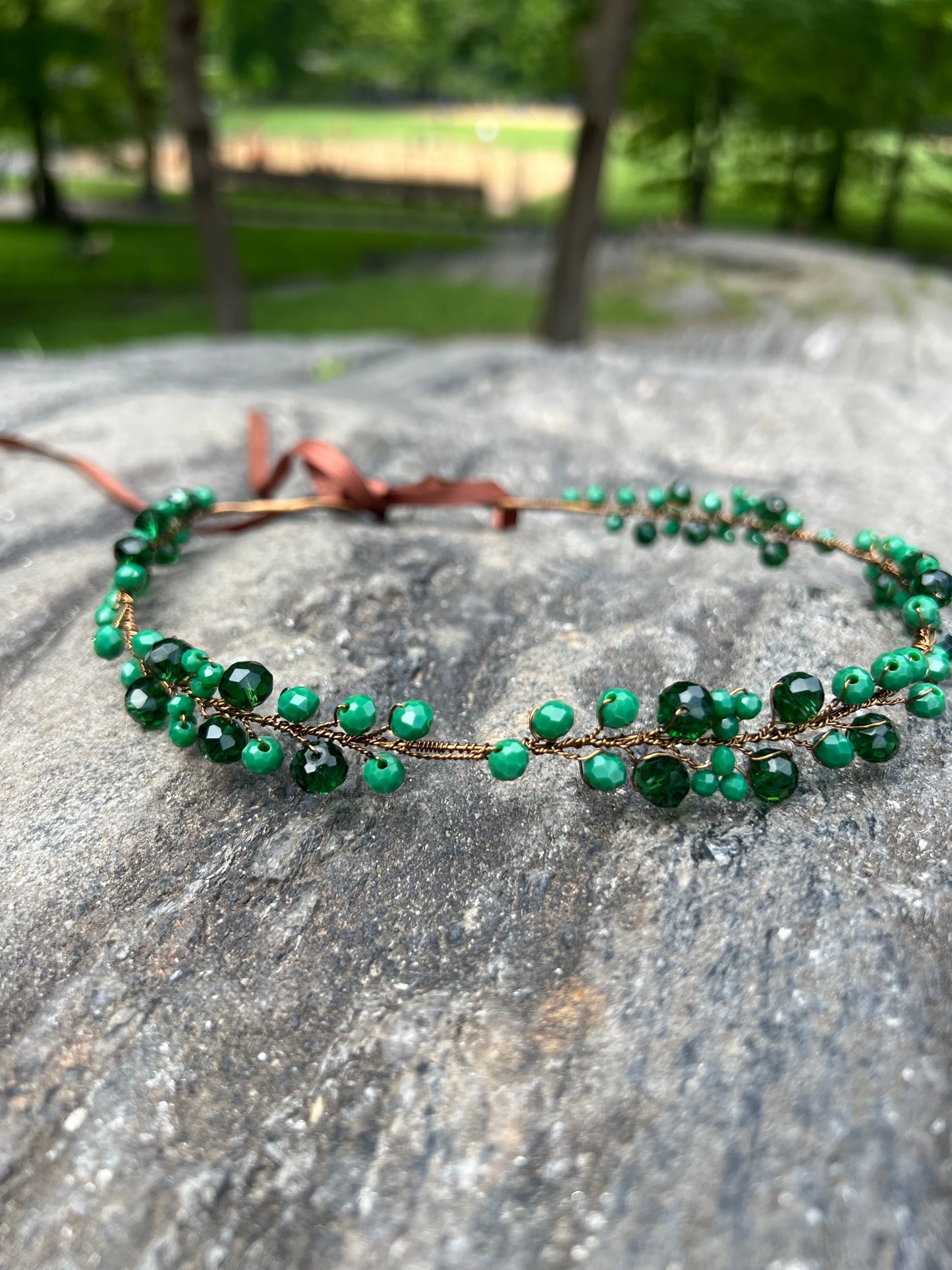 Green - Crystal Beads Hairpiece