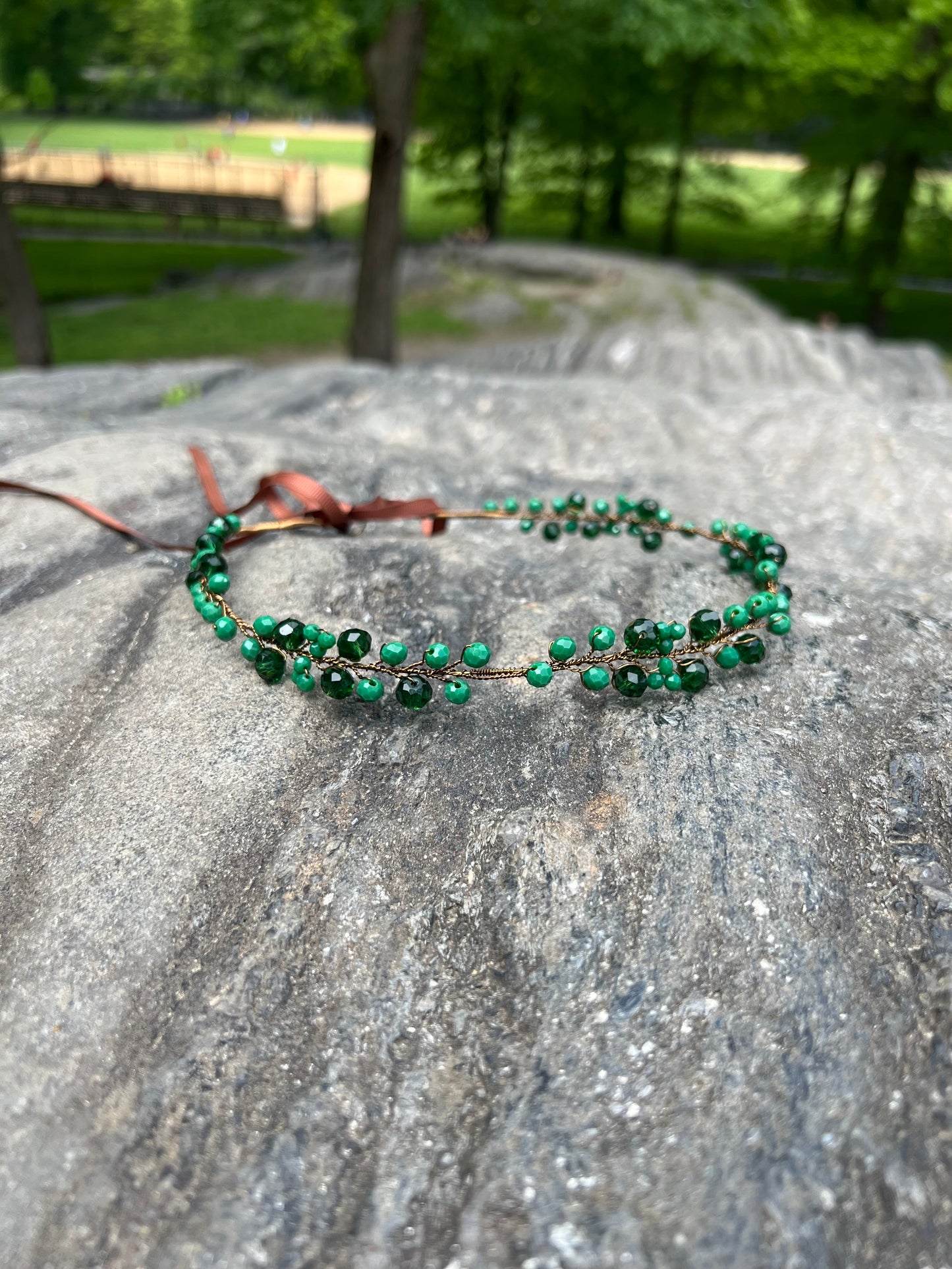 Green - Crystal Beads Hairpiece