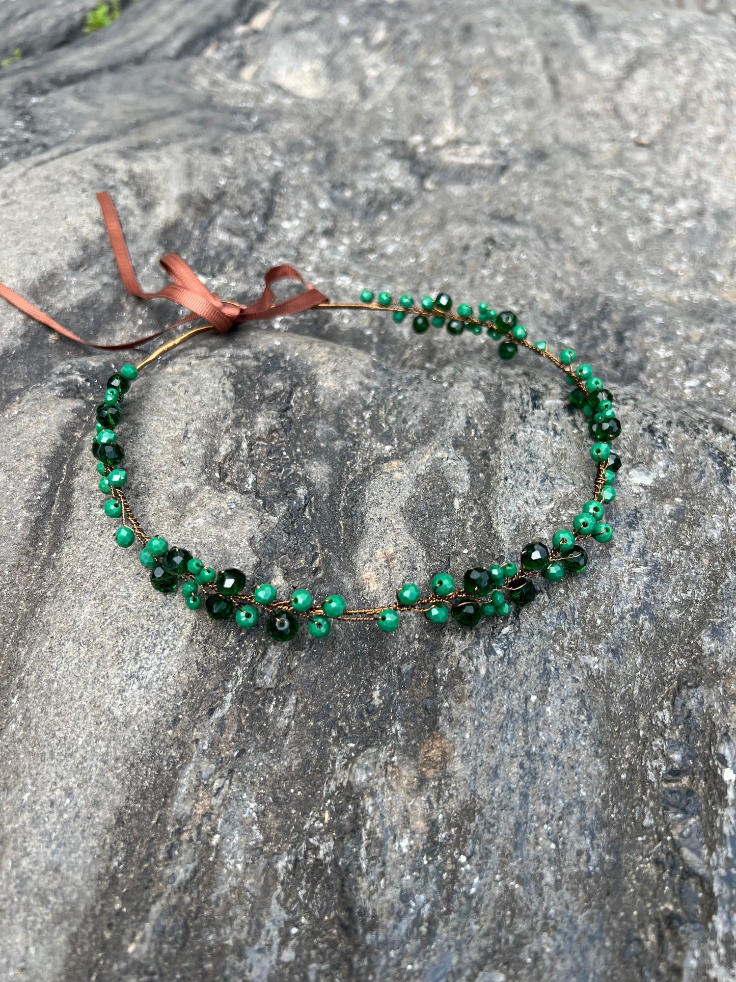 Green - Crystal Beads Hairpiece