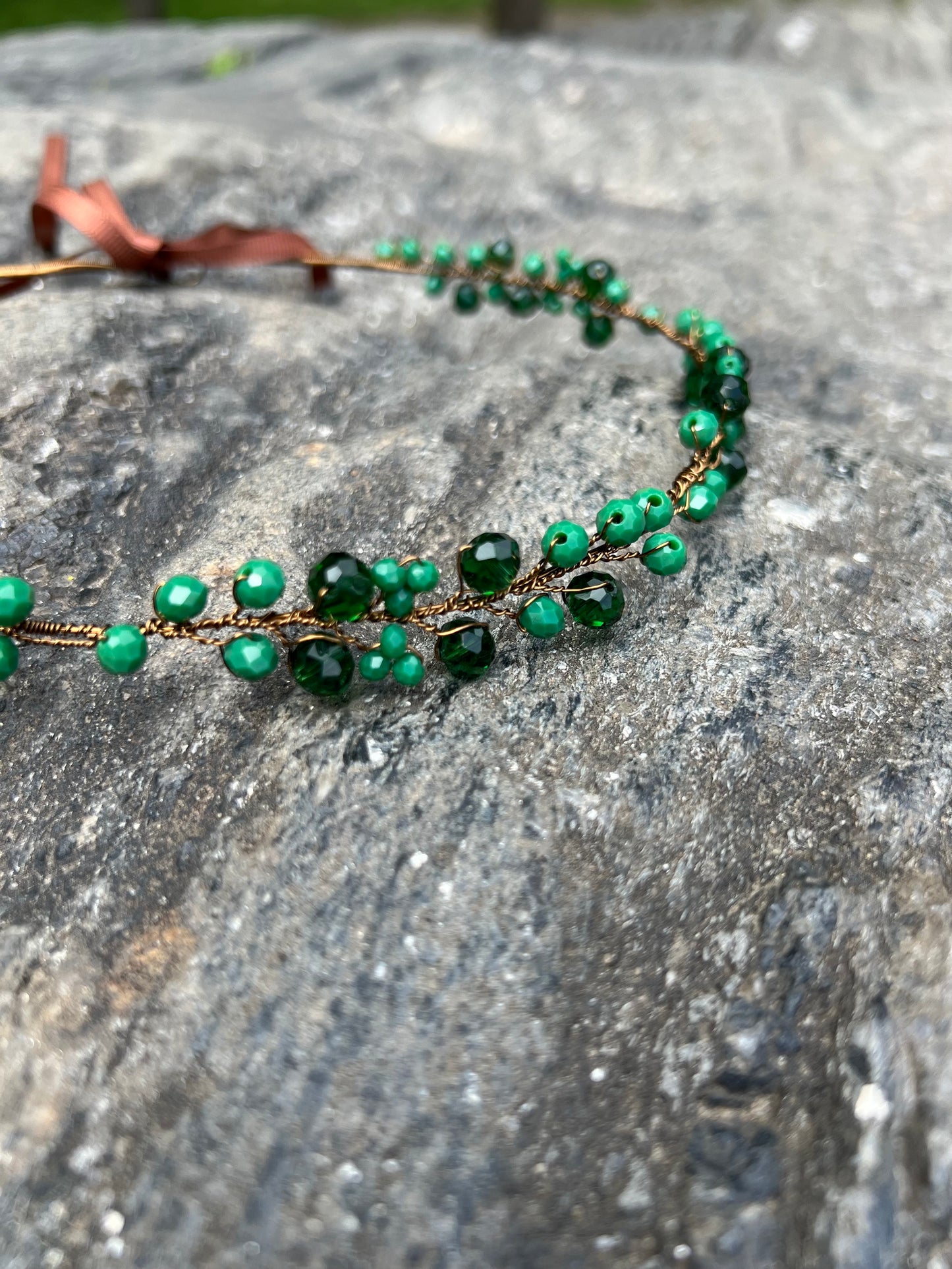 Green - Crystal Beads Hairpiece