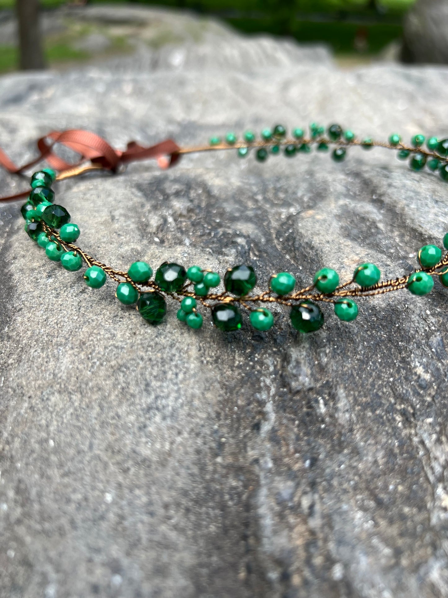Green - Crystal Beads Hairpiece