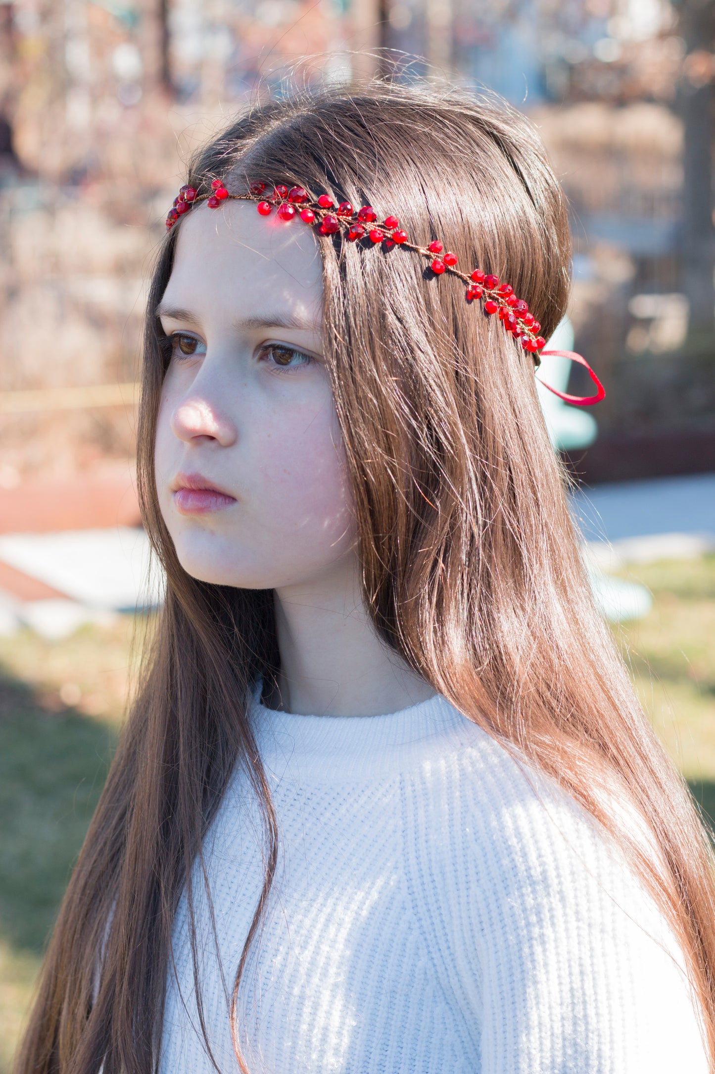 Ruby Red - Crystal Beads Hairpiece